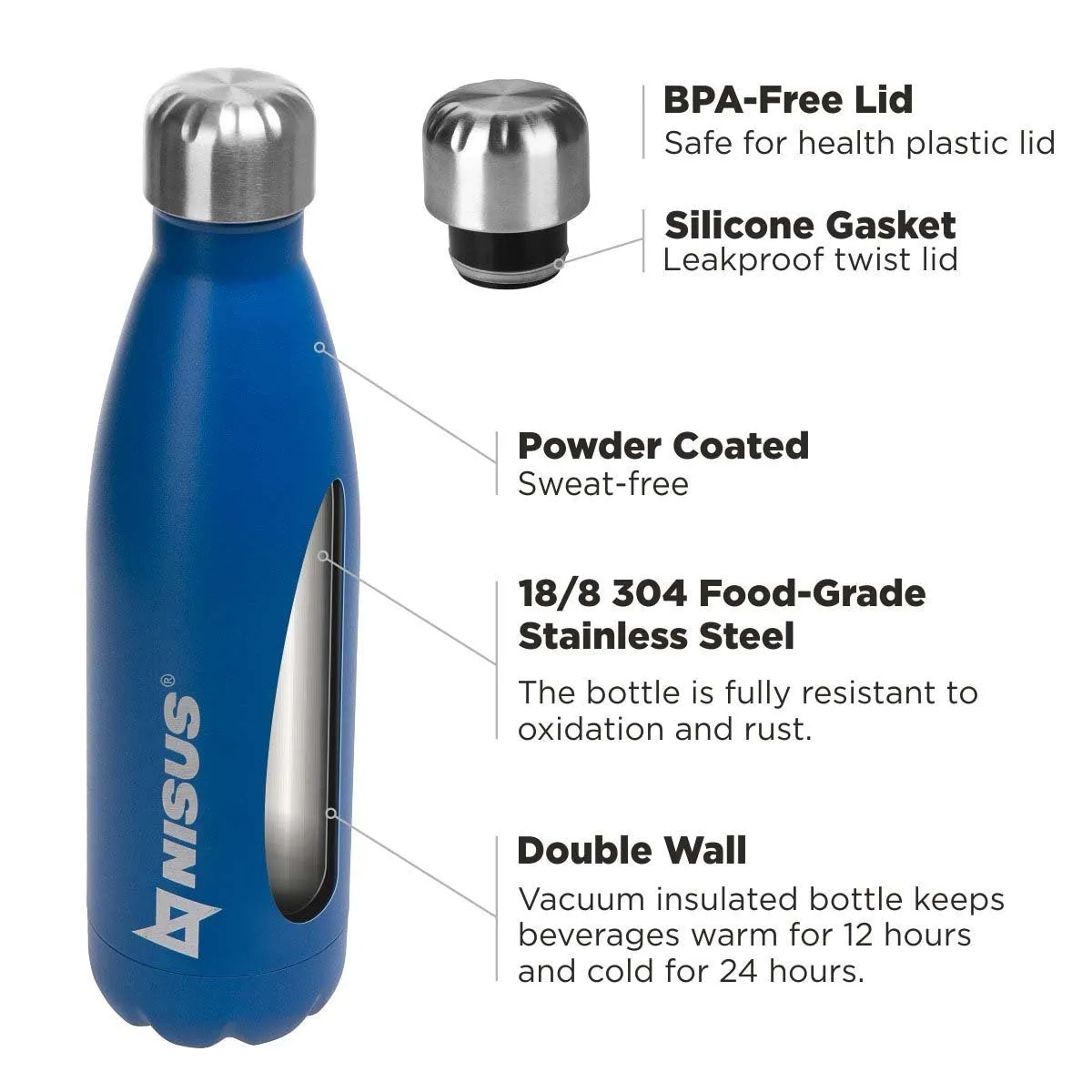 Twist Top Insulated Water Bottle | 17 oz | Stainless Steel | CLEARANCE