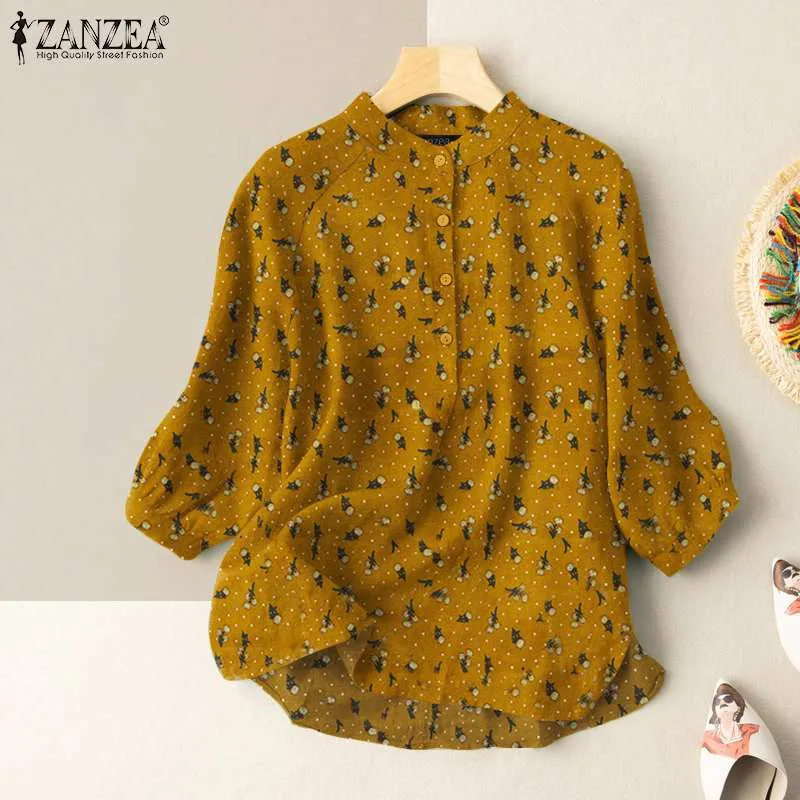 Women Button Blouse Vintage Printed Tops Fashion S4268922